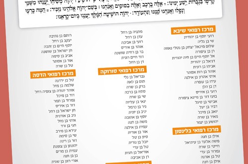 שמות החיילים הפצועים לתפילה לרפואה שלימה