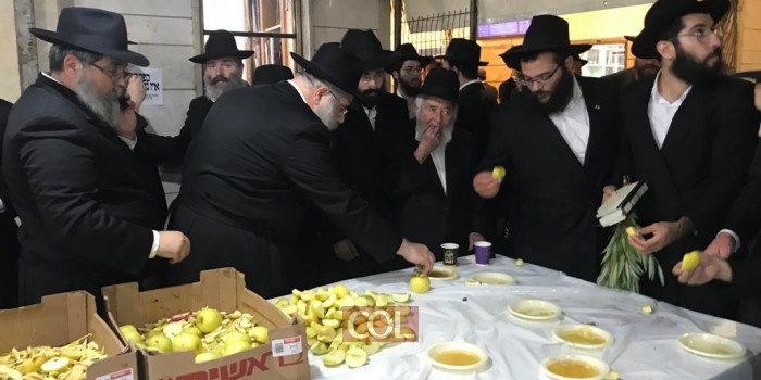 צפו: חלוקת תופח בדבש, ליל הושענא רבה בפתח בית הכנסת בכפר חב
